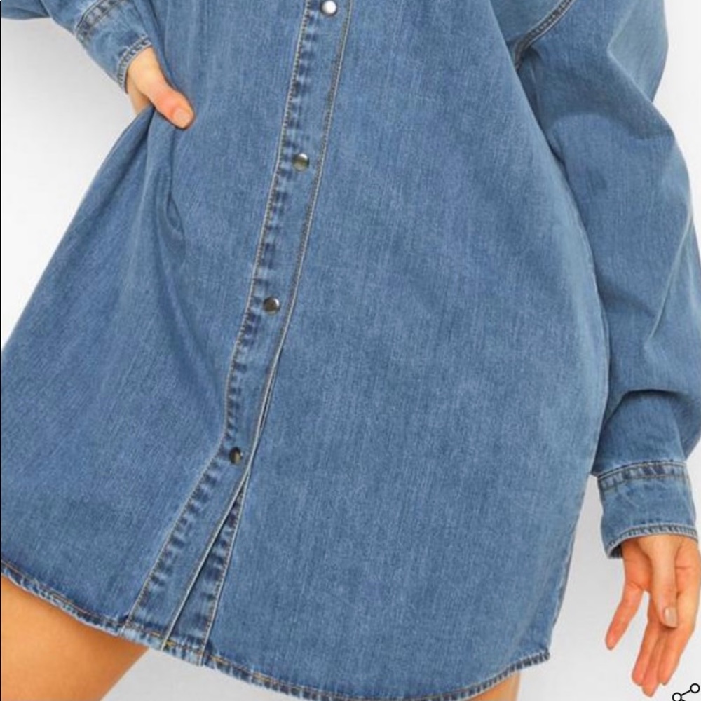 Oversized Denim Shirt Dress Dark Blue